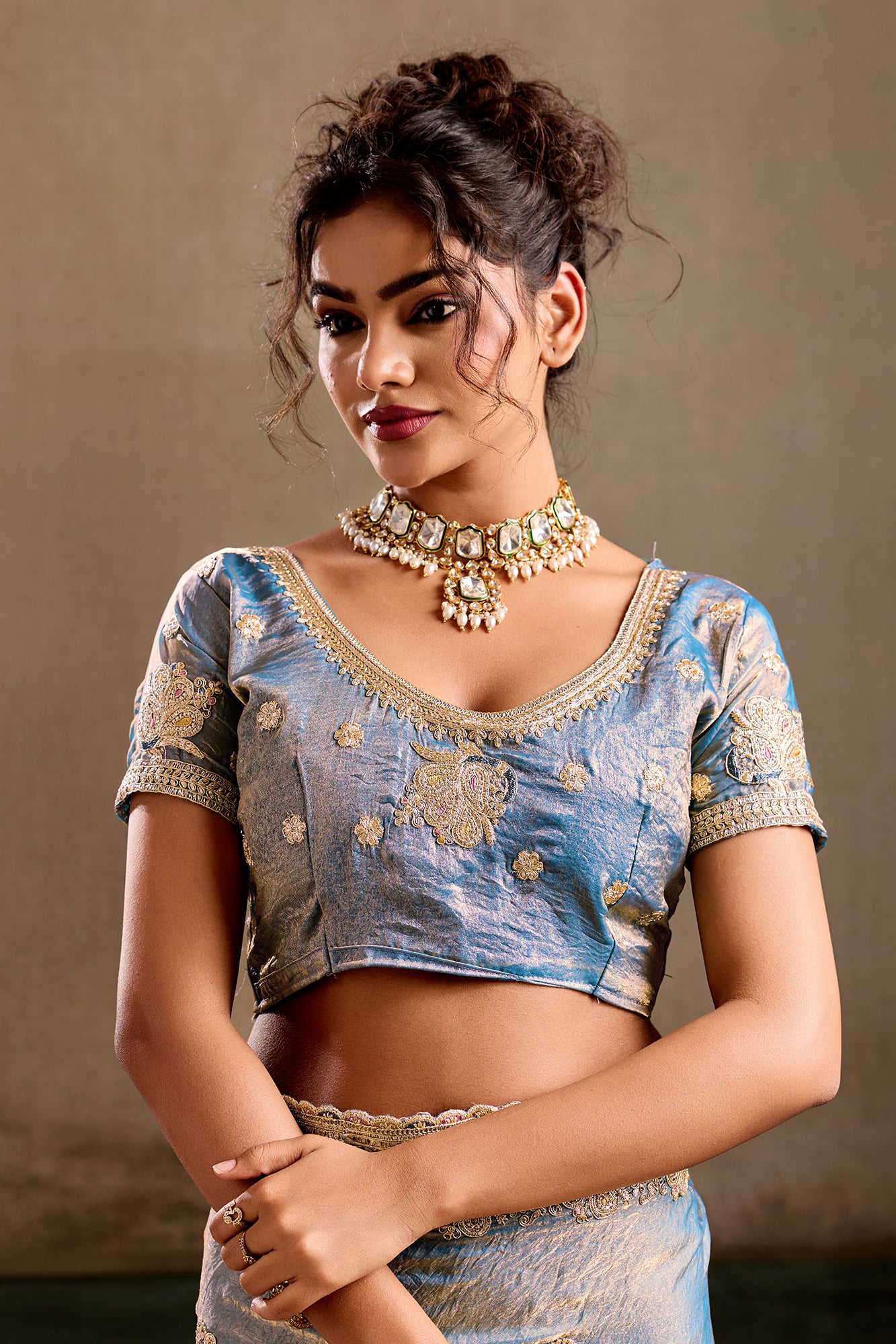 Bharavi Aqua Embroidered Fancy Saree