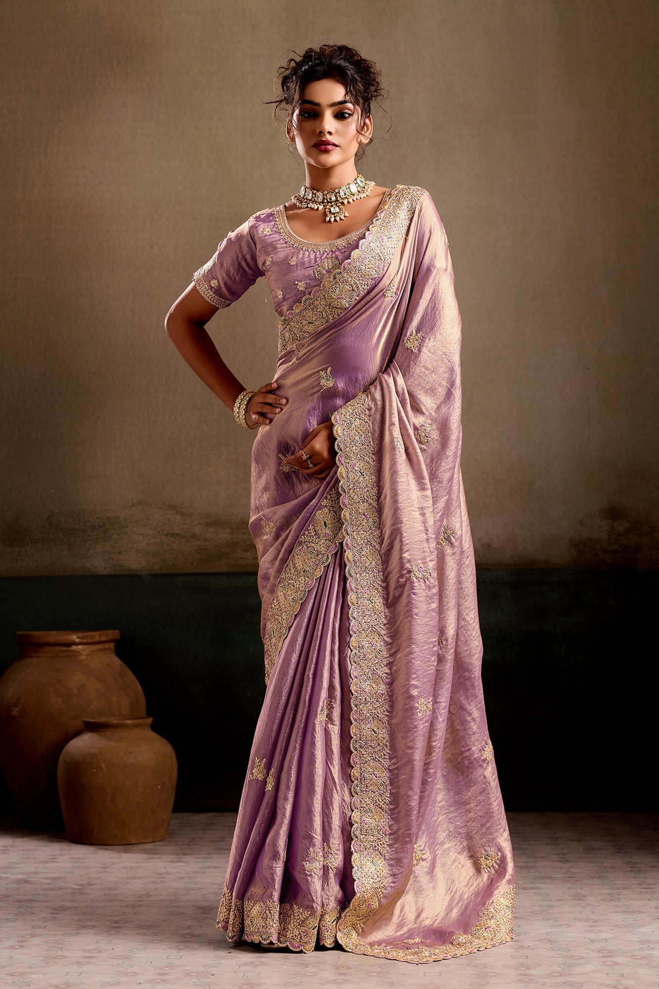 Bhairavi Light Pink Embroidered Fancy Saree