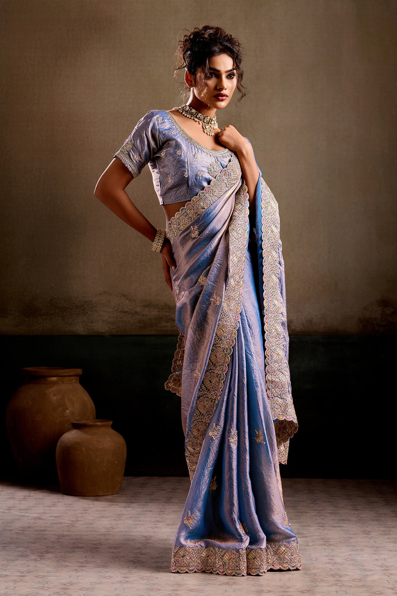 Bhairavi Grey Embroidered Fancy Saree
