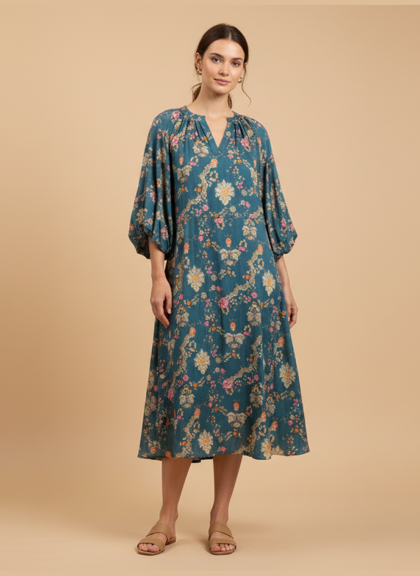 Pure Tissue Silk Flower Vase Deep Blue Digitally Printed Pure Tissue Silk