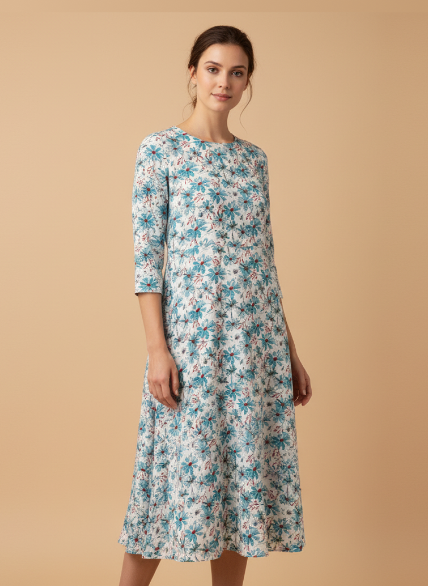 Poly-Muslin Flowers and Shades of Blue Digitally Printed Muslin