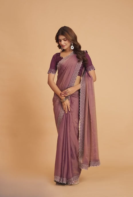 Burgundy Silk With Diamond Border Saree