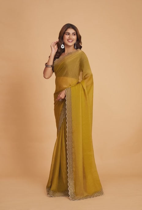 Mustard Silk With Diamond Border Saree