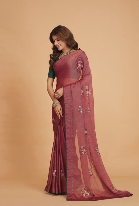 Brown Braso Silk Work With Diamond Saree
