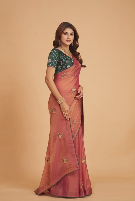 Golden Brown Braso Silk  Work With  Diamond Saree